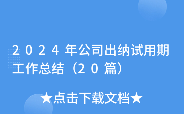 2024年公司出纳试用期工作总结（20篇）