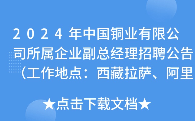 2024年中国铜业有限公司所属企业副总经理招聘公告（工作地点：西藏拉萨、阿里地区）