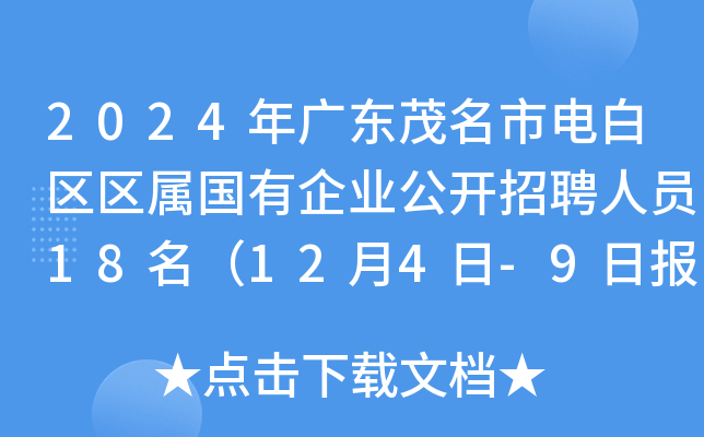 2024年广东茂名市电白区区属国有企业公开招聘人员18名（12月4日-9日报名）