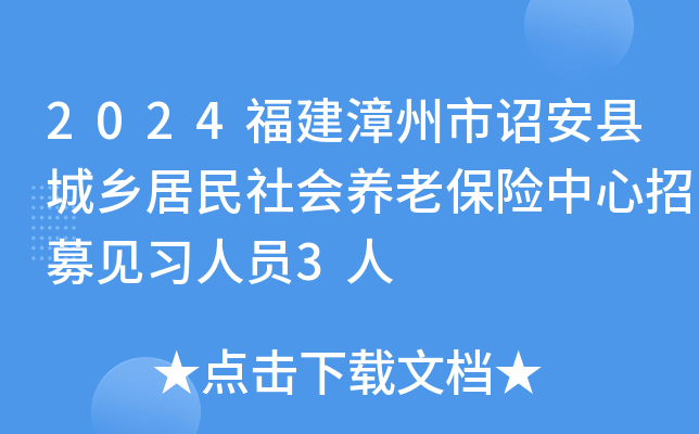 2024福建漳州市诏安县城乡居民社会养老保险中心招募见习人员3人