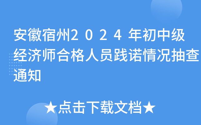 安徽宿州2024年初中级经济师合格人员践诺情况抽查通知