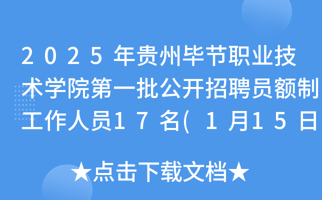 2025年贵州毕节职业技术开云kaiyun(中国)院第一批公开招聘员额制工作人员17名(1月15日17:00前报名)