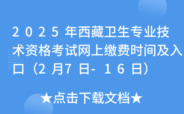 2025年西藏卫生专业技术资格考试网上缴费时间及入口（2月7日-16日）