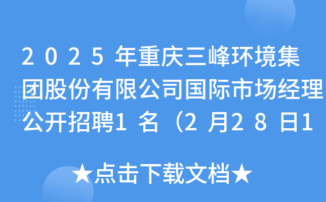2025年重庆三峰环境集团股份有限公司国际市场经理公开招聘1名（2月28日18:00前报名）