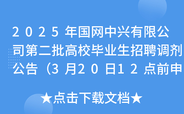 2025年国网中兴有限公司第二批高校毕业生招聘调剂公告（3月20日12点前申请）