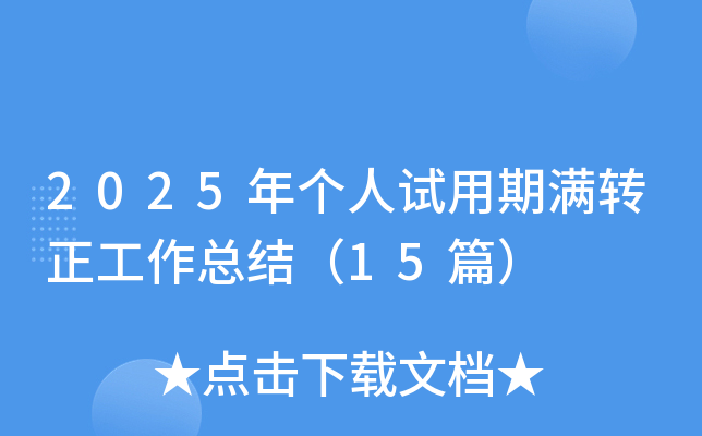 2025年个人试用期满转正工作总结（15篇）