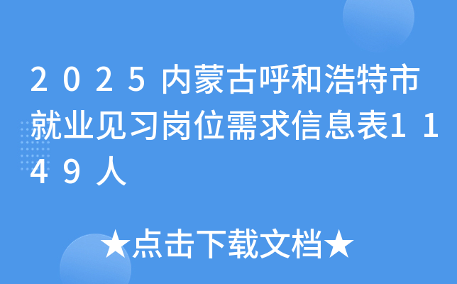 2025内蒙古呼和浩特市就业见习岗位需求信息表1149人