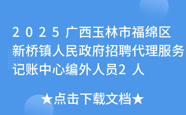 2025广西玉林市福绵区新桥镇人民政府招聘代理服务记账中心编外人员2人
