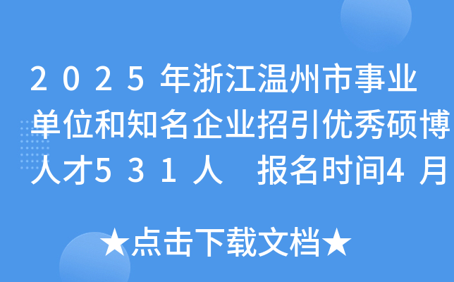 2025年浙江温州市事业单位和知名企业招引优秀硕博人才531人 报名时间4月14日-28日