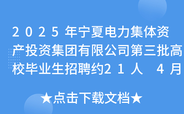2025年宁夏电力集体资产投资集团有限公司第三批高校毕业生招聘约21人 4月30日截止报名