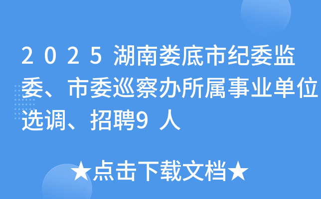 2025湖南娄底市纪委监委、市委巡察办所属事业单位选调、招聘9人