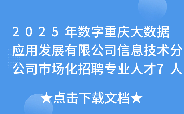 2025年数字重庆大数据应用发展有限公司信息技术分公司市场化招聘专业人才7人