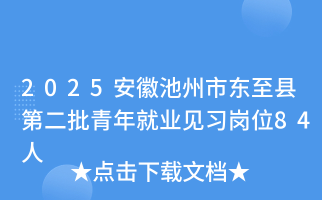 2025安徽池州市东至县第二批青年就业见习岗位84人