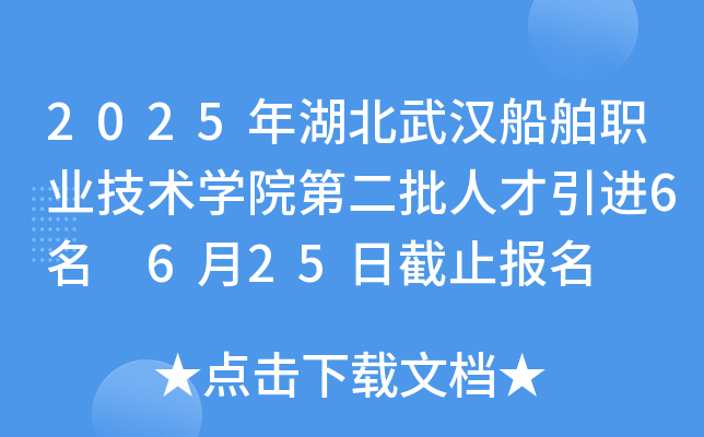 2025年湖北武汉船舶职业技术开云kaiyun(中国)院第二批人才引进6名 6月25日截止报名
