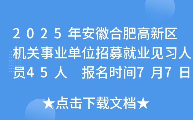 2025年安徽合肥高新区机关事业单位招募就业见习人员45人 报名时间7月7日-9日