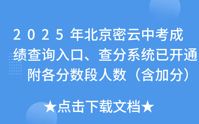 2025年北京密云中考成绩查询入口、查分系统已开通 附各分数段人数（含加分）