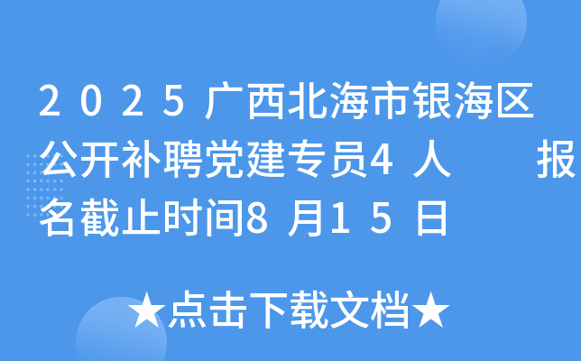 2025广西北海市银海区公开补聘党建专员4人  报名截止时间8月15日