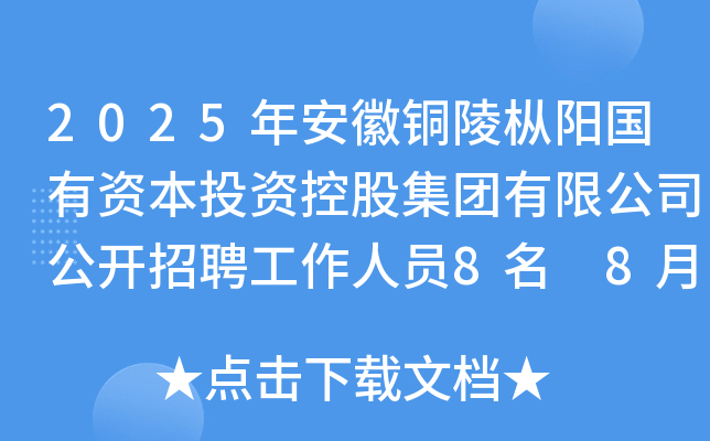 2025年安徽铜陵枞阳国有资本投资控股集团有限公司公开招聘工作人员8名 8月18-27日报名
