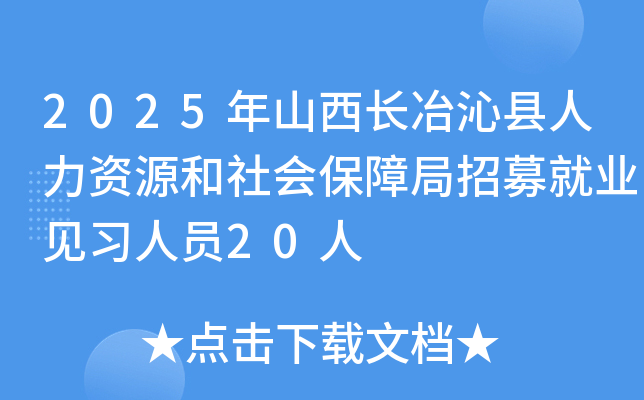 2025年山西长冶沁县人力资源和社会保障局招募就业见习人员20人