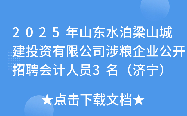 2025年山东水泊梁山城建投资有限公司涉粮企业公开招聘会计人员3名（济宁）