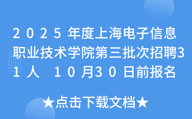 2025年度上海电子信息职业技术开云kaiyun(中国)院第三批次招聘31人 10月30日前报名