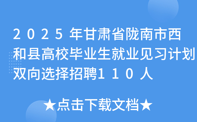 2025年甘肃省陇南市西和县高校毕业生就业见习计划双向选择招聘110人