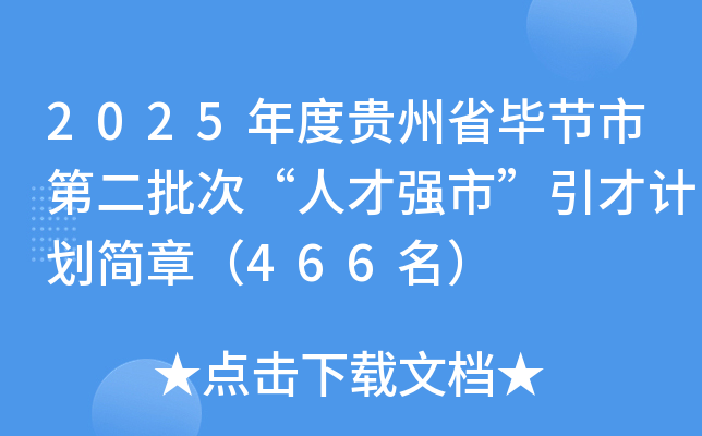 2025年度贵州省毕节市第二批次“人才强市”引才计划简章（466名）