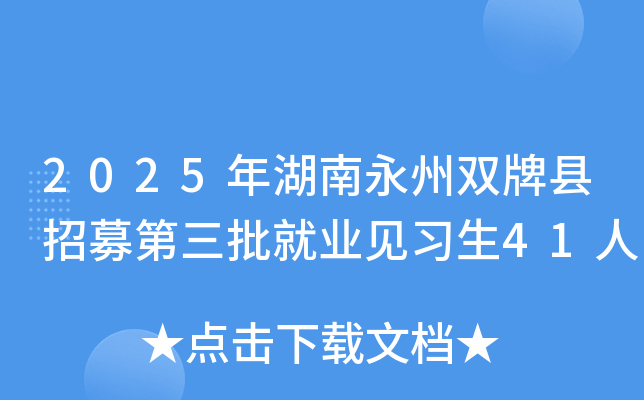 2025年湖南永州双牌县招募第三批就业见习生41人