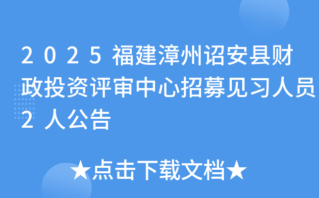 2025福建漳州诏安县财政投资评审中心招募见习人员2人公告