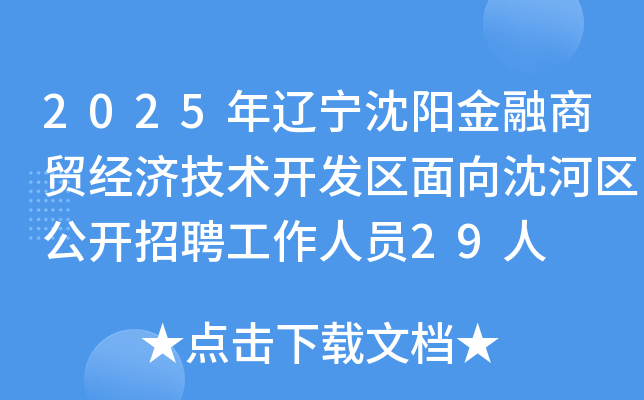 2025年辽宁沈阳金融商贸经济技术开发区面向沈河区公开招聘工作人员29人