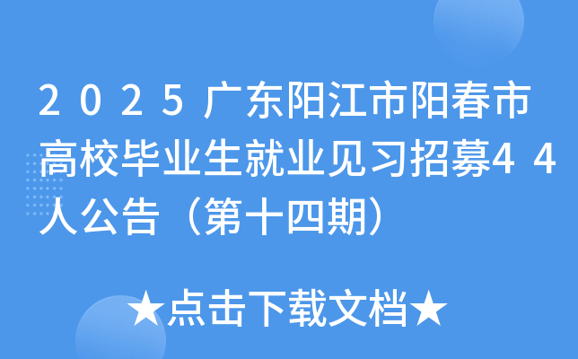 2025广东阳江市阳春市高校毕业生就业见习招募44人公告（第十四期）