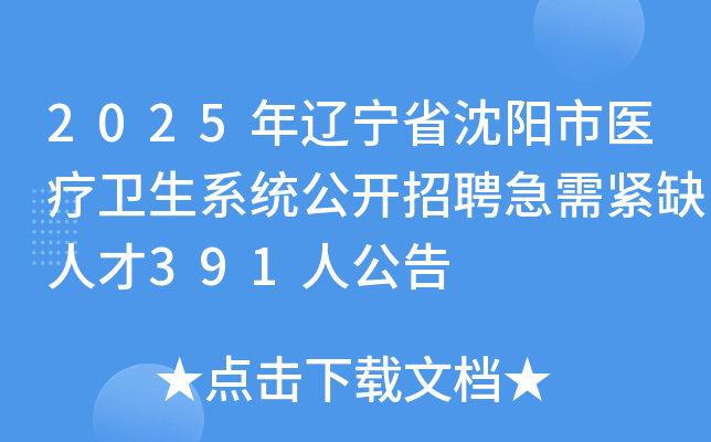 2025年辽宁省沈阳市医疗卫生系统公开招聘急需紧缺人才391人公告