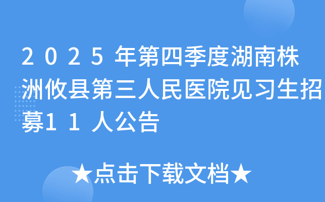 2025年第四季度湖南株洲攸县第三人民医院见习生招募11人公告