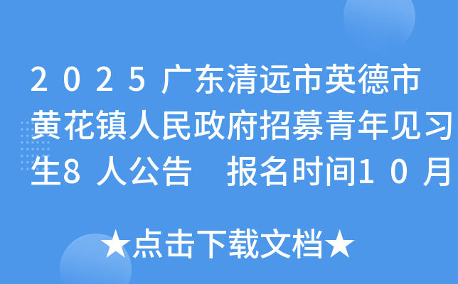 2025广东清远市英德市黄花镇人民政府招募青年见习生8人公告 报名时间10月15日-31日
