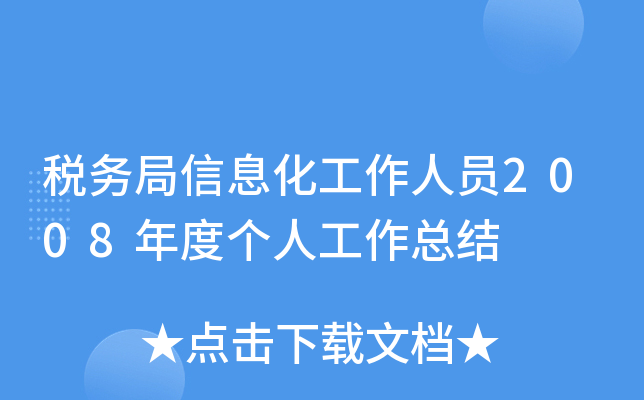 税务局信息化工作人员2008年度个人工作总结