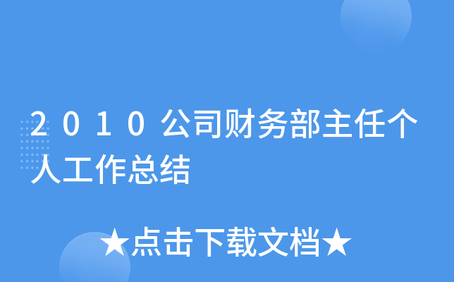 2010公司财务部主任个人工作总结