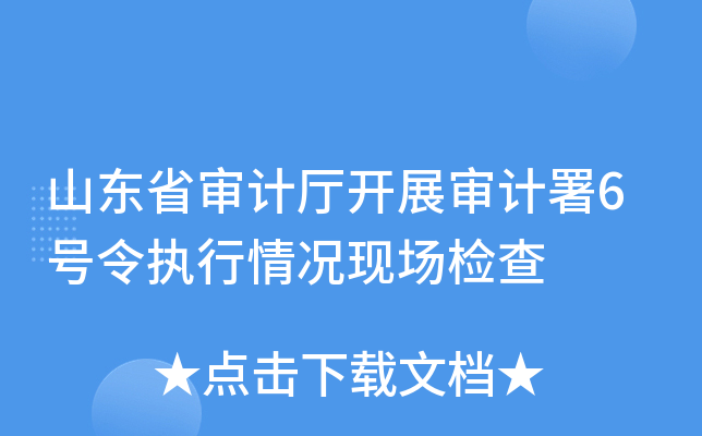 山东省审计厅开展审计署6号令执行情况现场检查