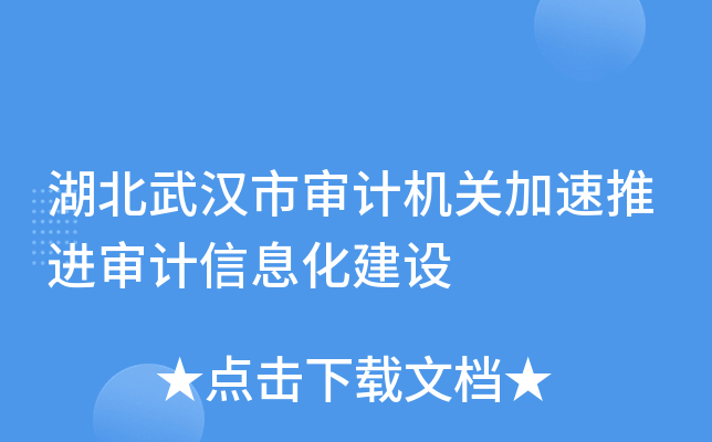 湖北武汉市审计机关加速推进审计信息化建设