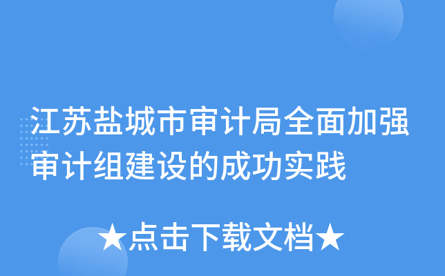 江苏盐城市审计局全面加强审计组建设的成功实践