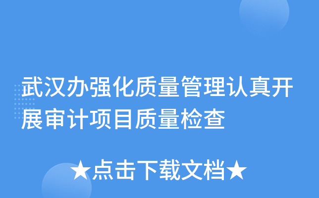 武汉办强化质量管理认真开展审计项目质量检查