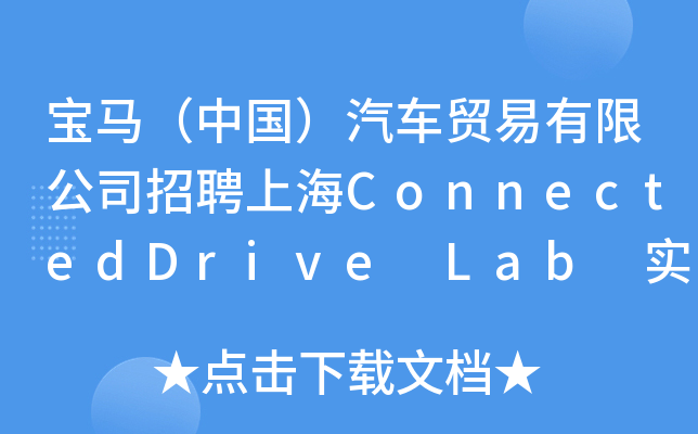宝马（中国）汽车贸易有限公司招聘上海ConnectedDrive Lab 实习生