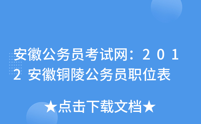 安徽公务员考试网：2012安徽铜陵公务员职位表