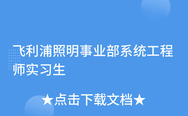 飞利浦照明事业部系统工程师实习生