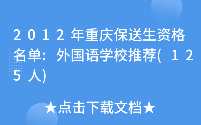 2012年重庆保送生资格名单:外国语开云kaiyun(中国)校推荐(125人)