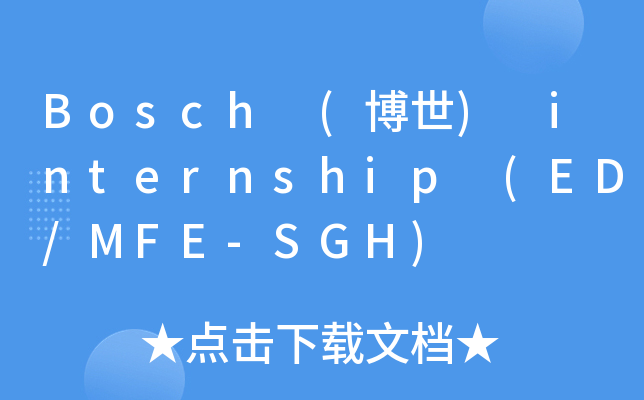Bosch (博世) internship (ED/MFE-SGH)