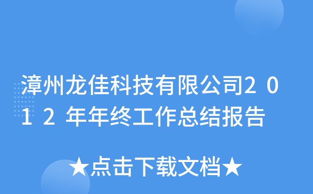 漳州龙佳科技有限公司2012年年终工作总结报告