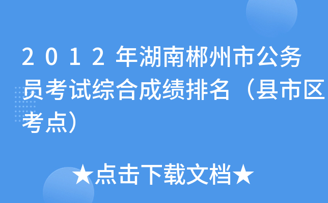 2012年湖南郴州市公务员考试综合成绩排名（县市区考点）