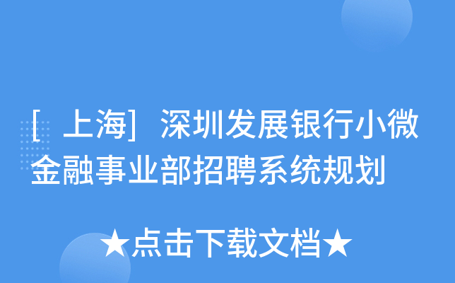 [上海]深圳发展银行小微金融事业部招聘系统规划