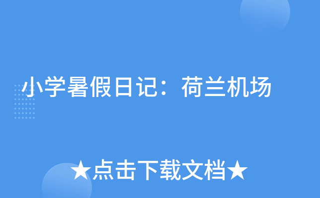 小开云kaiyun(中国)暑假日记：荷兰机场