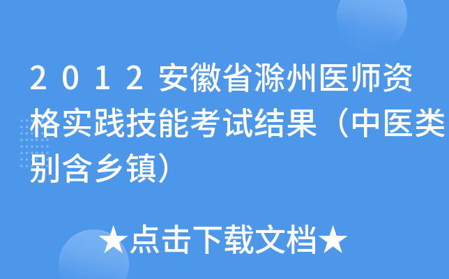 2012安徽省滁州医师资格实践技能考试结果（中医类别含乡镇）
